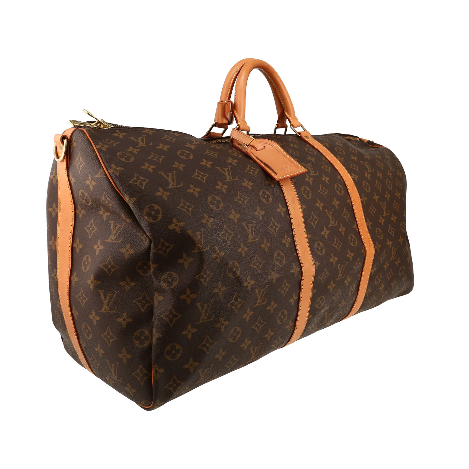 Bolsa de viaje Louis Vuitton  Keepall 60 en lona Monogram marrón y cuero natural - Detail D3