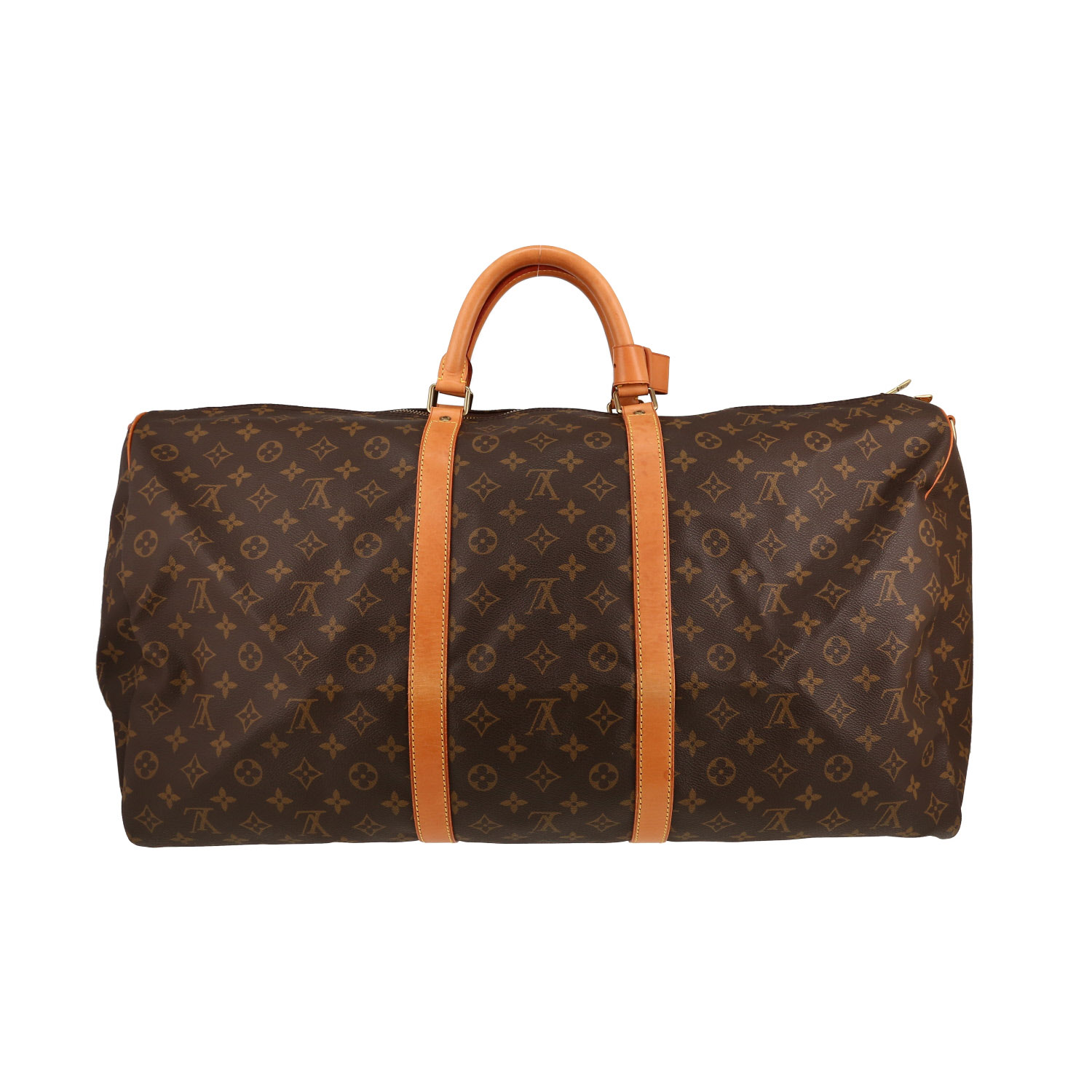 Borsa da viaggio Louis Vuitton  Keepall 60 in tela monogram marrone e pelle naturale - Detail D5