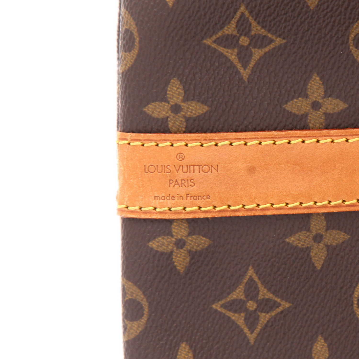 Sac de voyage Louis Vuitton  Keepall 60 en toile monogram marron et cuir naturel - Detail D6