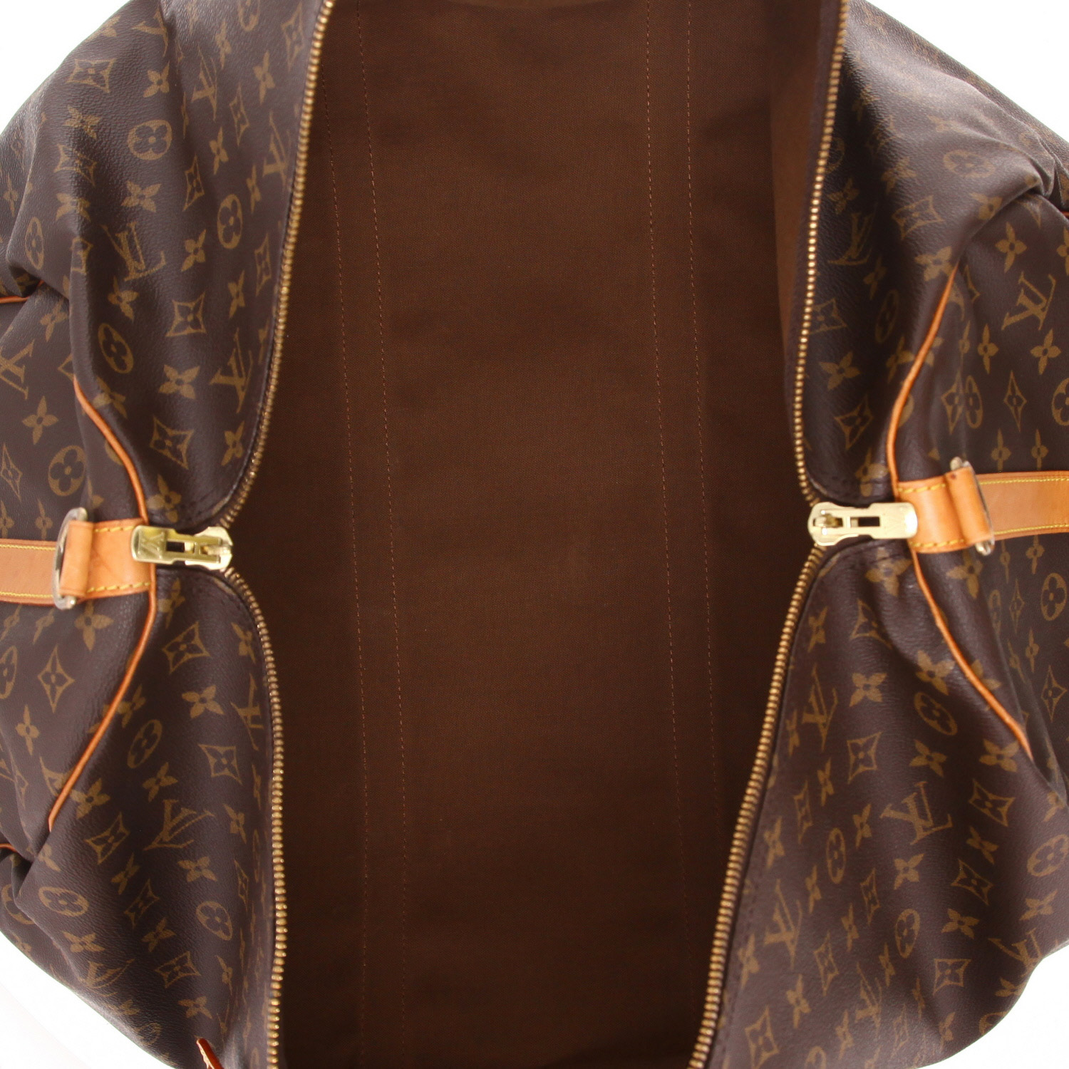 Bolsa de viaje Louis Vuitton  Keepall 60 en lona Monogram marrón y cuero natural - Detail D7