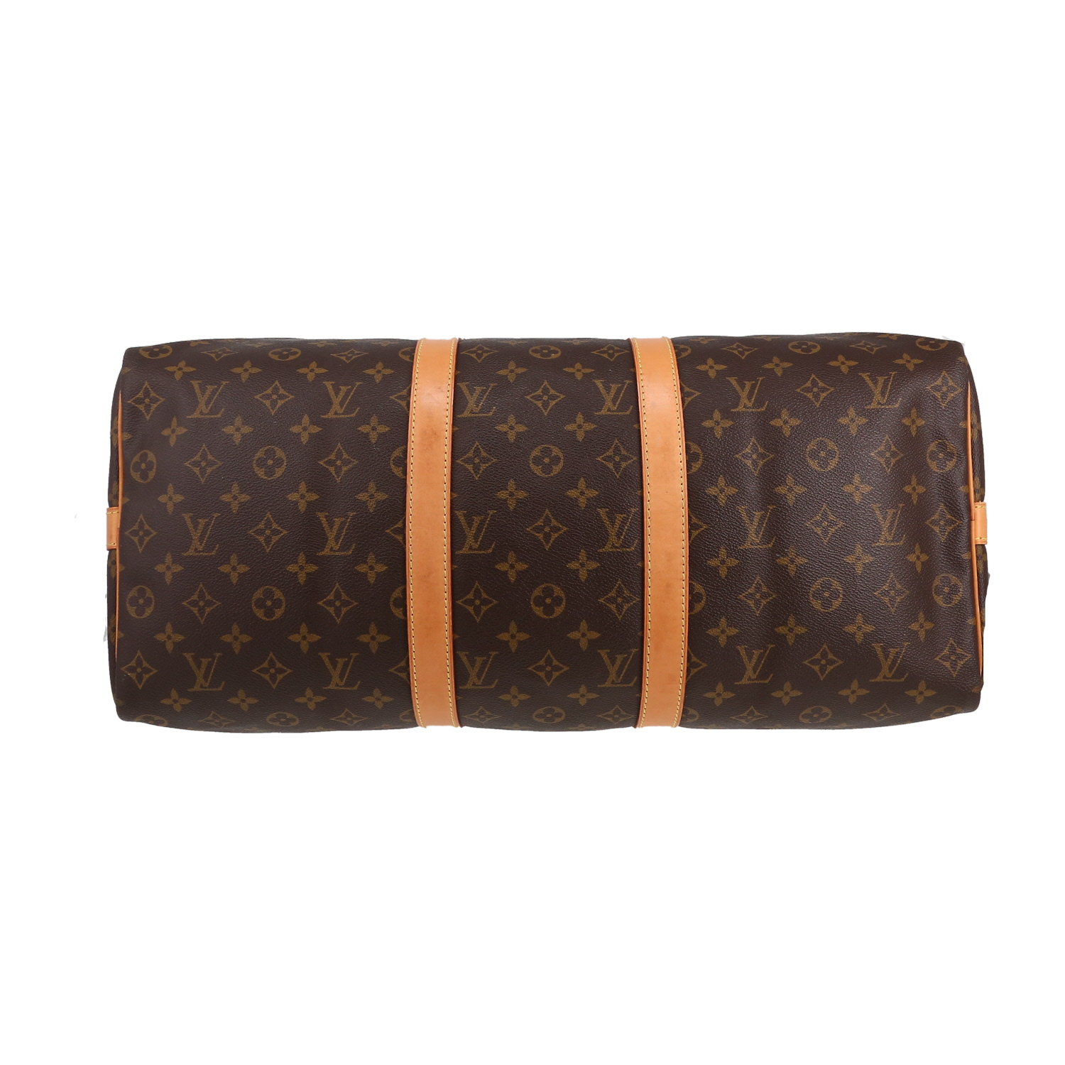 Borsa da viaggio Louis Vuitton  Keepall 50 in tela monogram marrone e pelle naturale - Detail D4