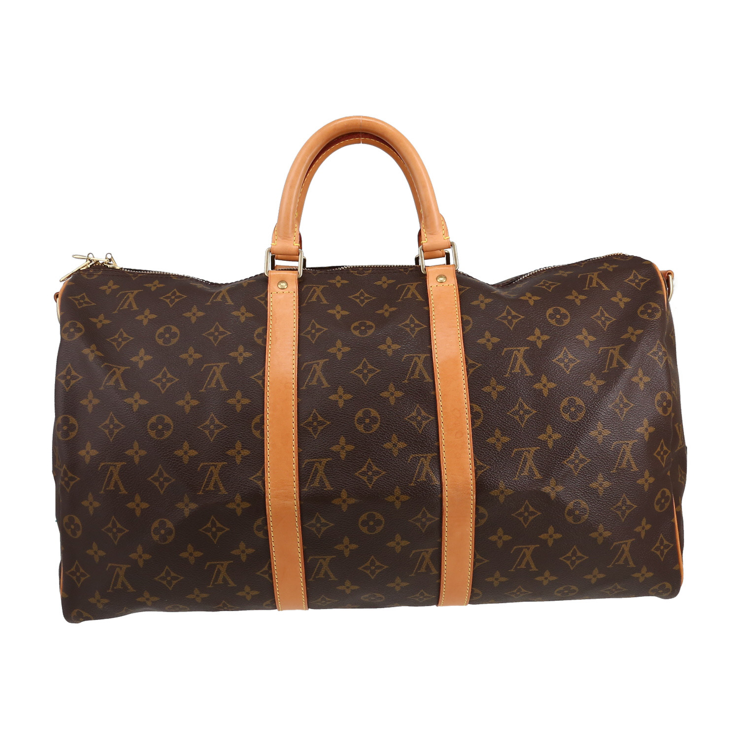 Sac de voyage Louis Vuitton  Keepall 50 en toile monogram marron et cuir naturel - Detail D5