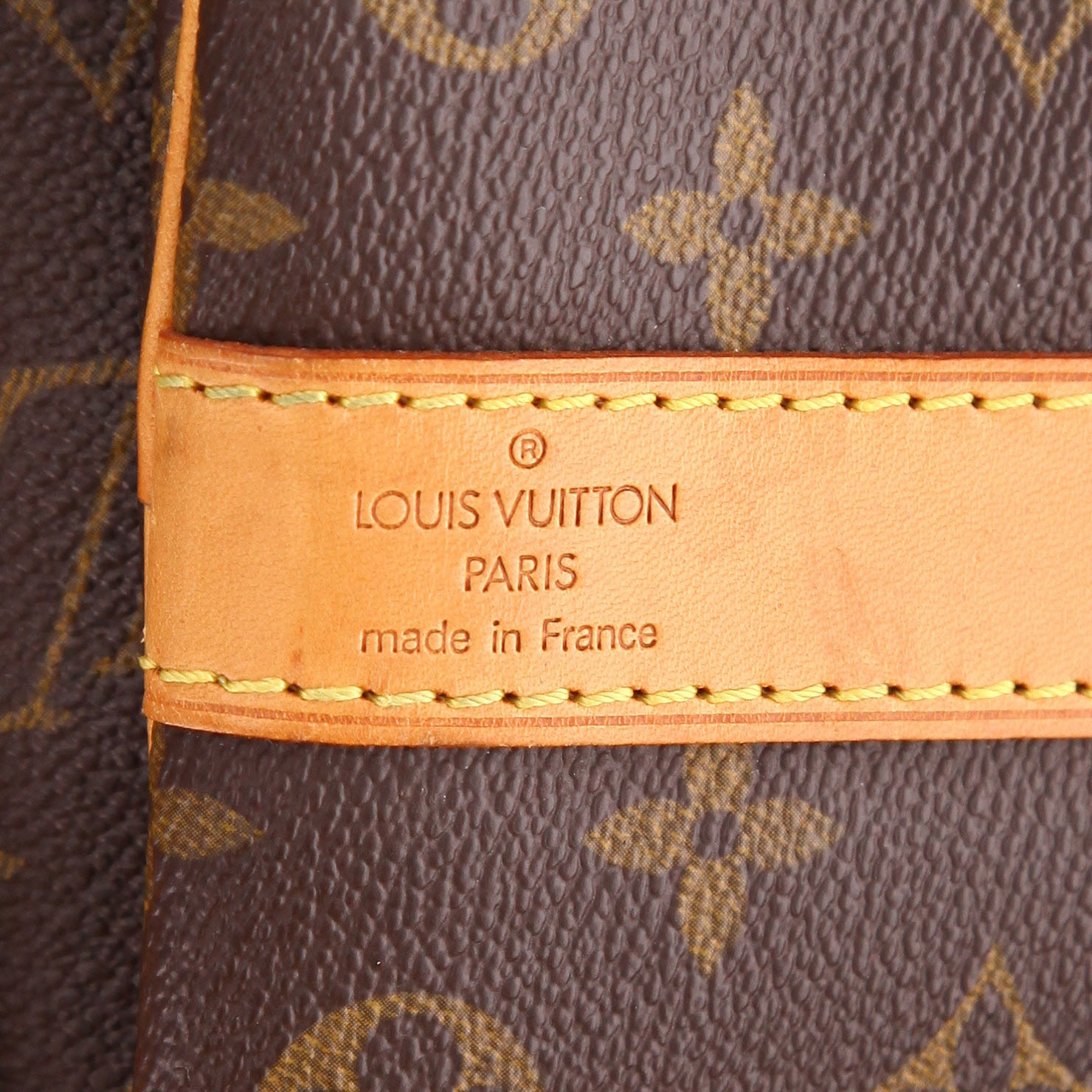 Sac de voyage Louis Vuitton  Keepall 50 en toile monogram marron et cuir naturel - Detail D6