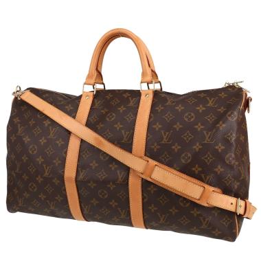 Sac de voyage Louis Vuitton  Keepall 50 en toile monogram marron et cuir naturel