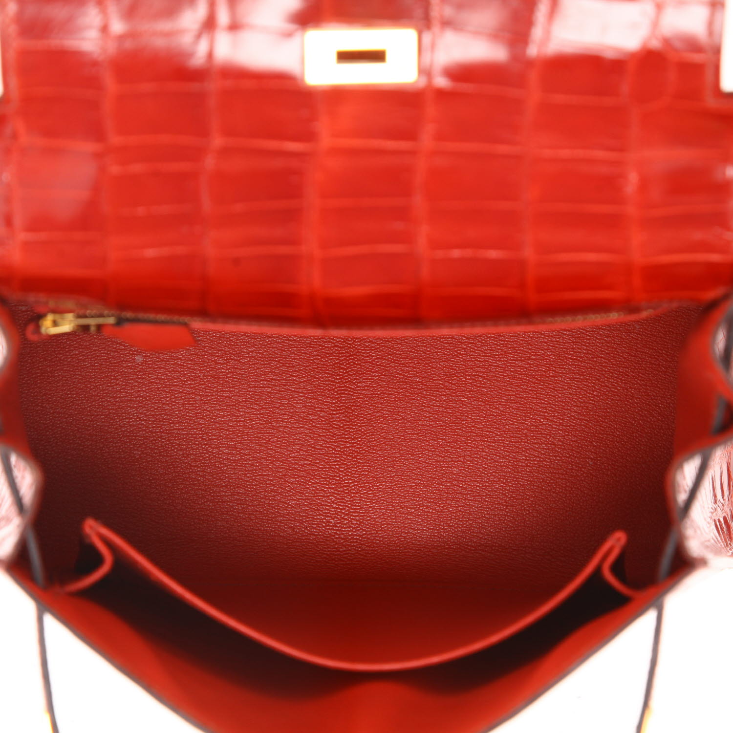Bolso de mano Hermès  Kelly 25 cm en cocodrilo niloticus naranja Sanguine - Detail D3