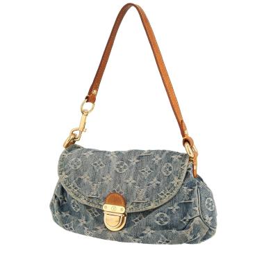 Sac à main Louis Vuitton  Pleaty petit modèle  en toile denim monogrammée bleue et cuir naturel