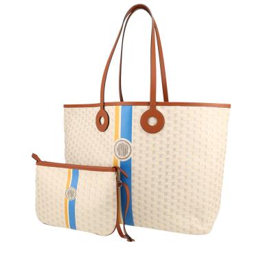 Sac cabas Moynat   en toile monogram beige et cuir marron
