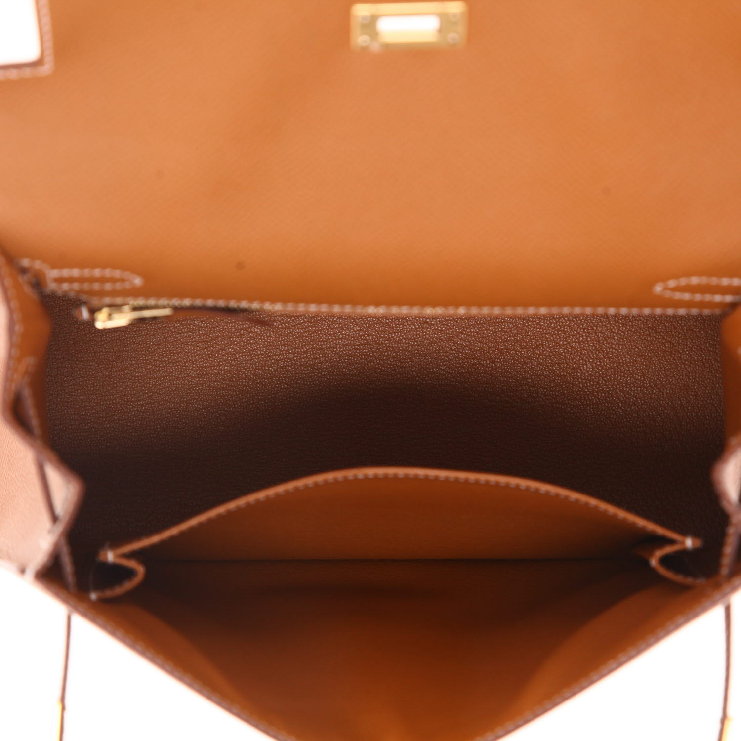 Bolso de mano Hermès  Kelly 25 cm en cuero epsom color oro - Detail D3