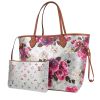 Louis Vuitton  Neverfull Editions Limitées shopping bag Garden Flower Roses in silver monogram canvas  and brown leather - 00pp thumbnail