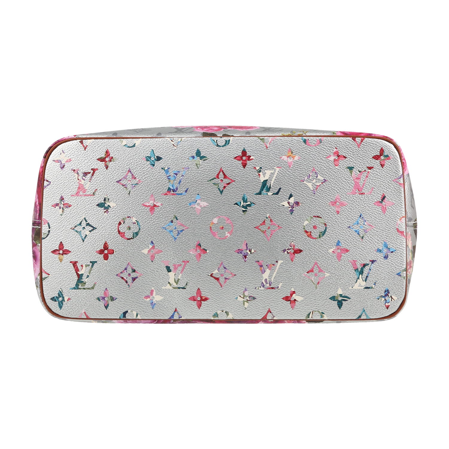 Louis Vuitton  Neverfull Editions Limitées shopping bag  in silver monogram canvas  and brown leather - Detail D1