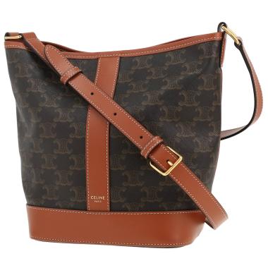 Bolso bandolera Celine  Seau en tejido "Triomphe" marrón y cuero marrón