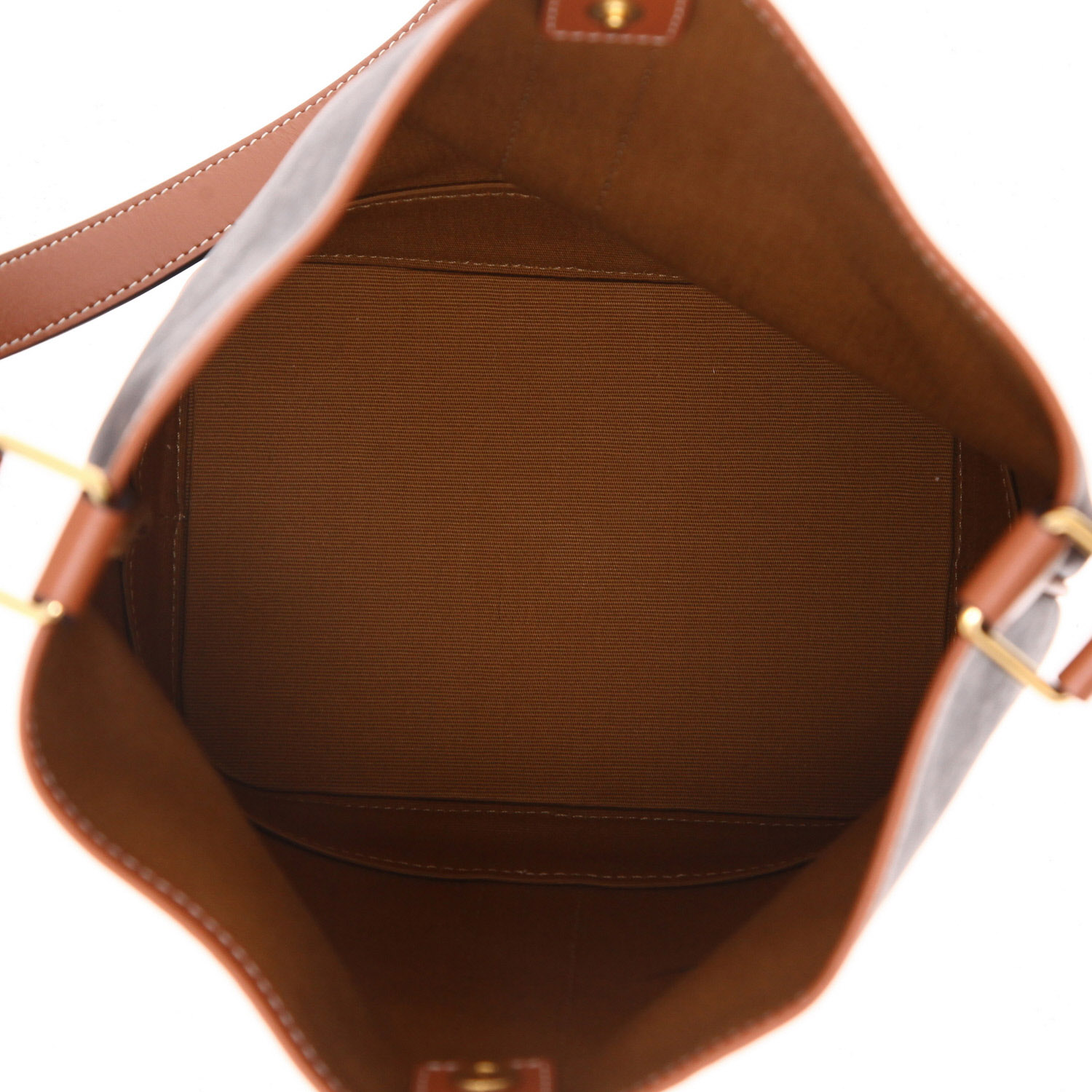 Celine  Seau small model  shoulder bag  in brown monogram canvas  and brown leather - Detail D3