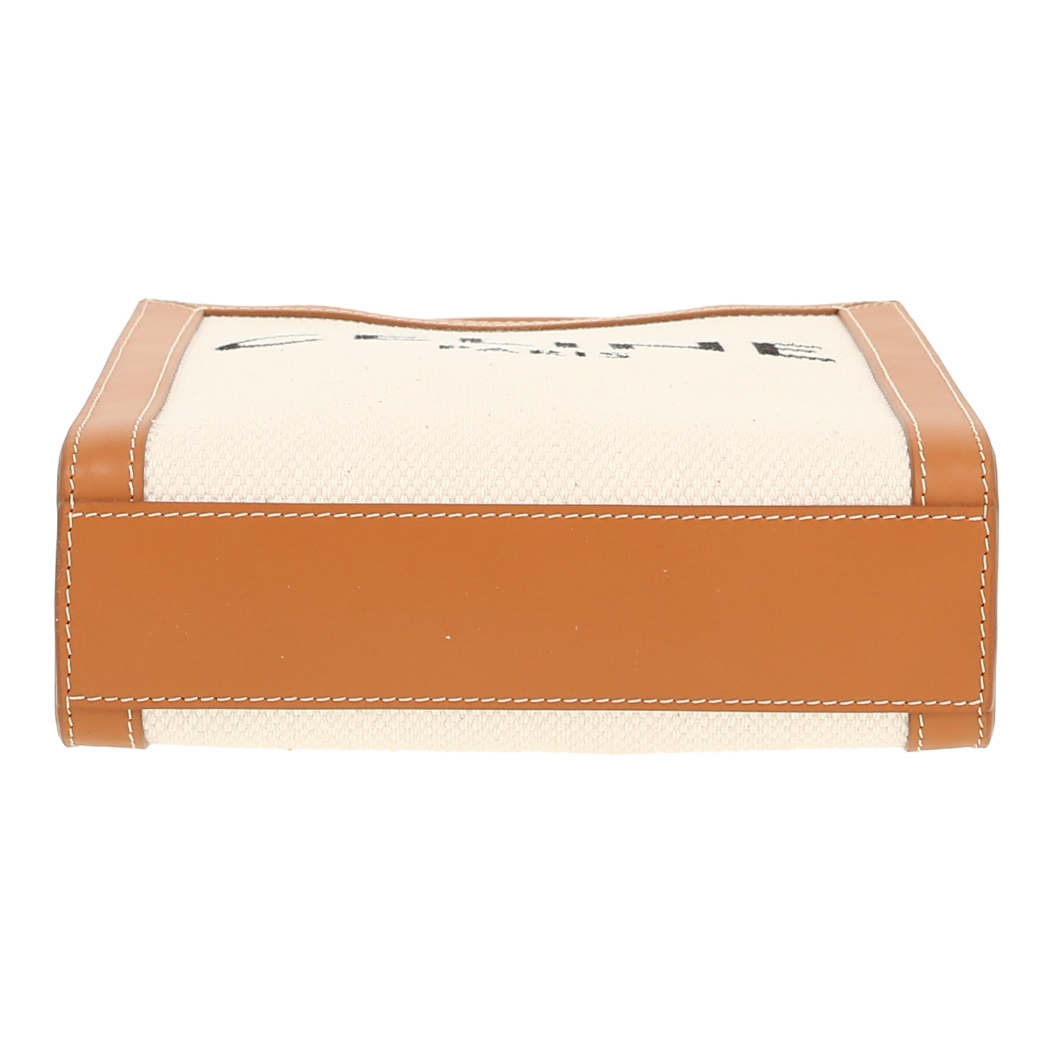 Sac bandoulière Celine  Vertical petit modèle  en toile beige et cuir marron - Detail D1