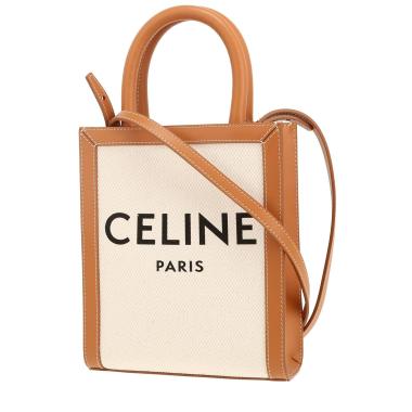 Borsa a tracolla Celine  Vertical modello piccolo  in tela beige e pelle marrone