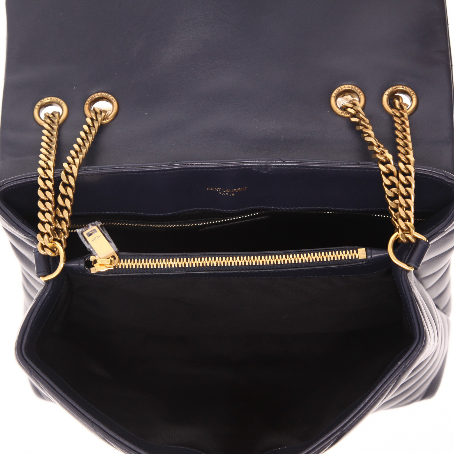 Saint Laurent  Loulou medium model  shoulder bag  in blue chevron quilted leather - Detail D3