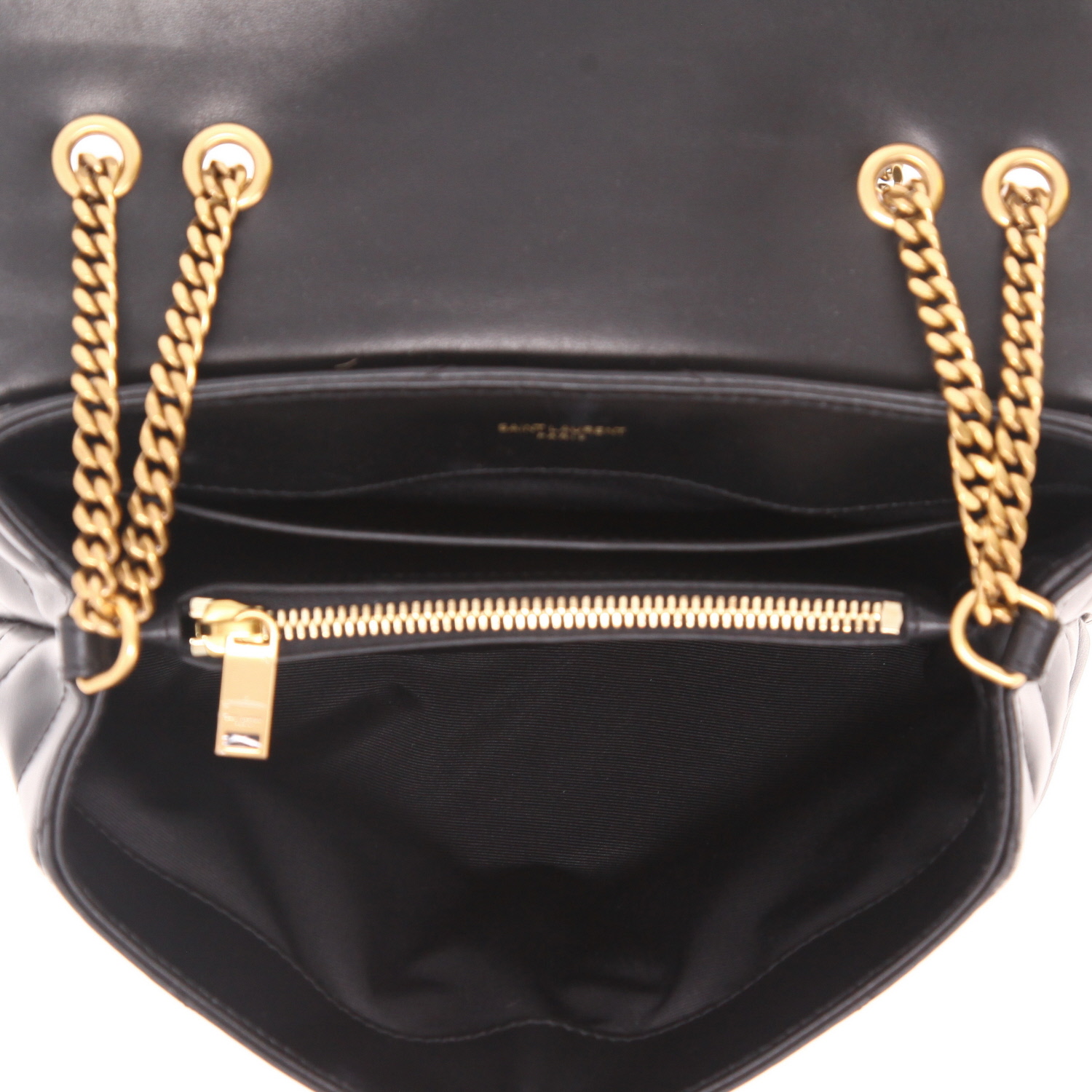 Bolso bandolera Saint Laurent  Loulou en cuero acolchado con motivos de espigas negro - Detail D3