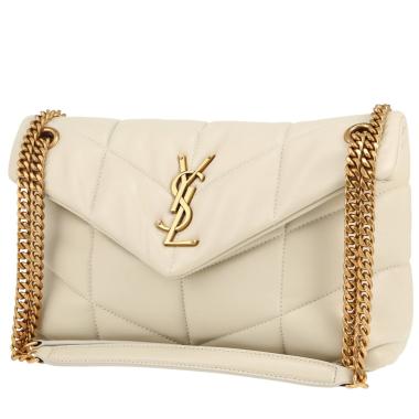 Bolso bandolera Saint Laurent  Puffer en cuero acolchado con motivos de espigas beige