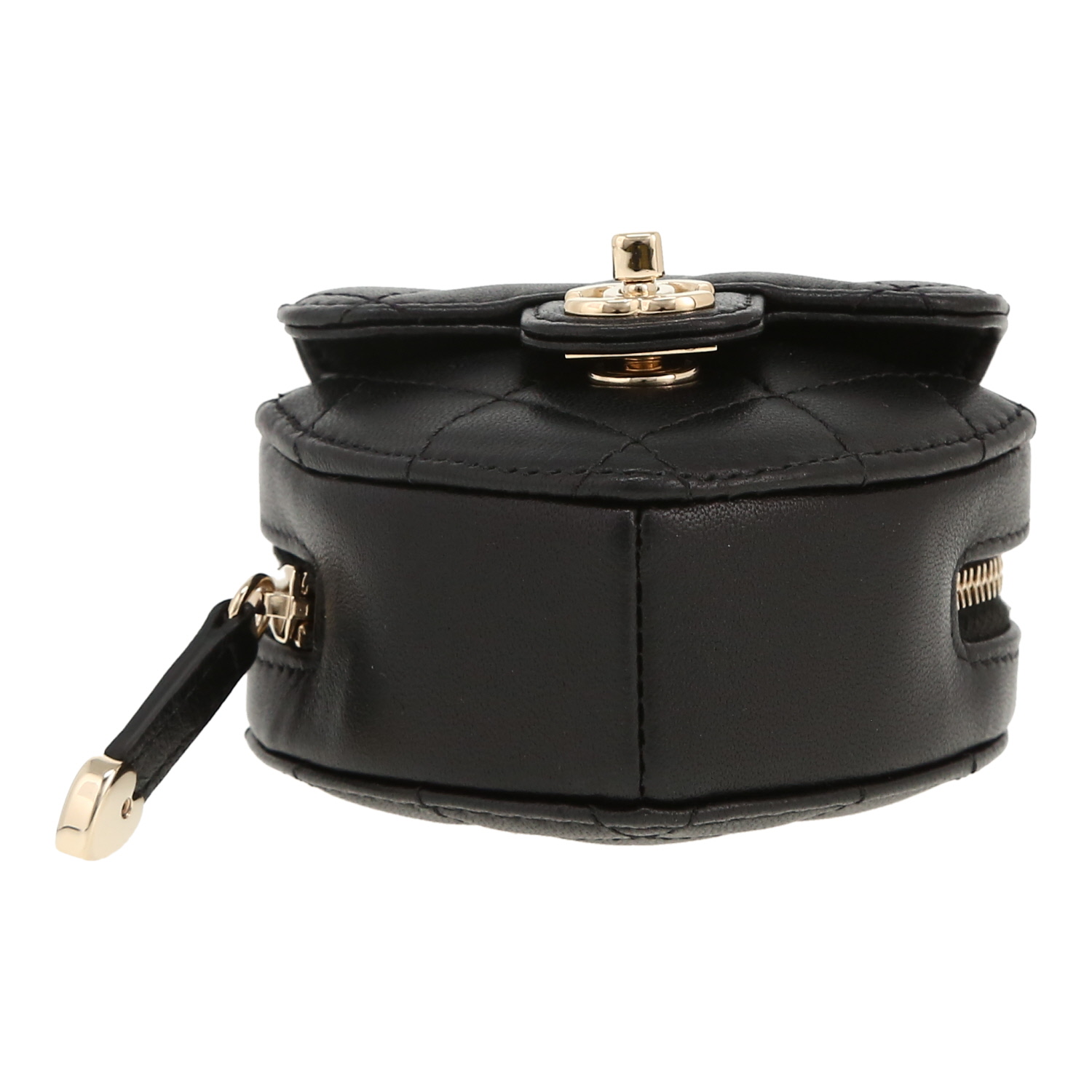 Chanel  Heart bag mini  shoulder bag  in black quilted leather - Detail D1