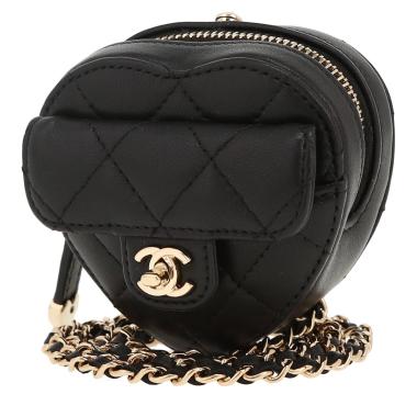 Sac bandoulière Chanel  Heart bag mini  en cuir matelassé noir