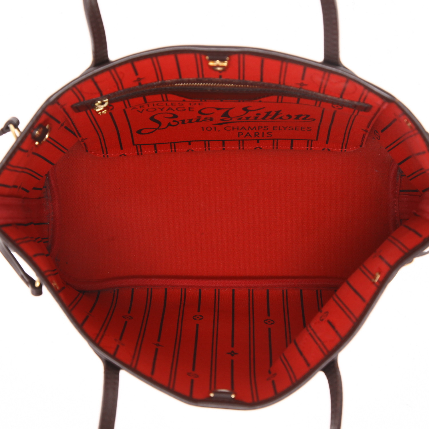 Sac cabas Louis Vuitton  Neverfull petit modèle  en toile damier ébène et cuir marron - Detail D3