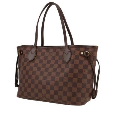 Sac cabas Louis Vuitton  Neverfull petit modèle  en toile damier ébène et cuir marron