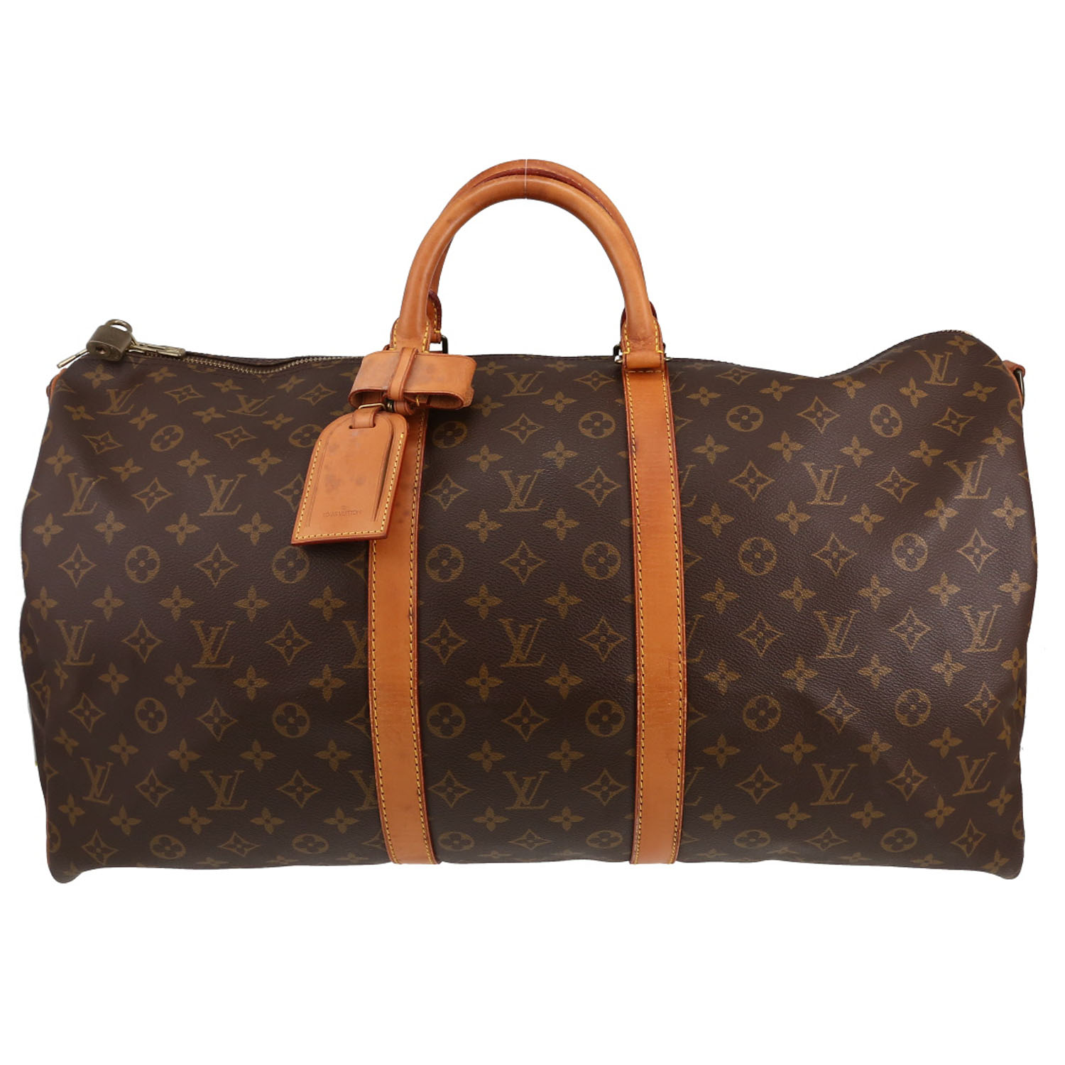 Borsa da viaggio Louis Vuitton  Keepall 55 in tela monogram marrone e pelle naturale - Detail D1