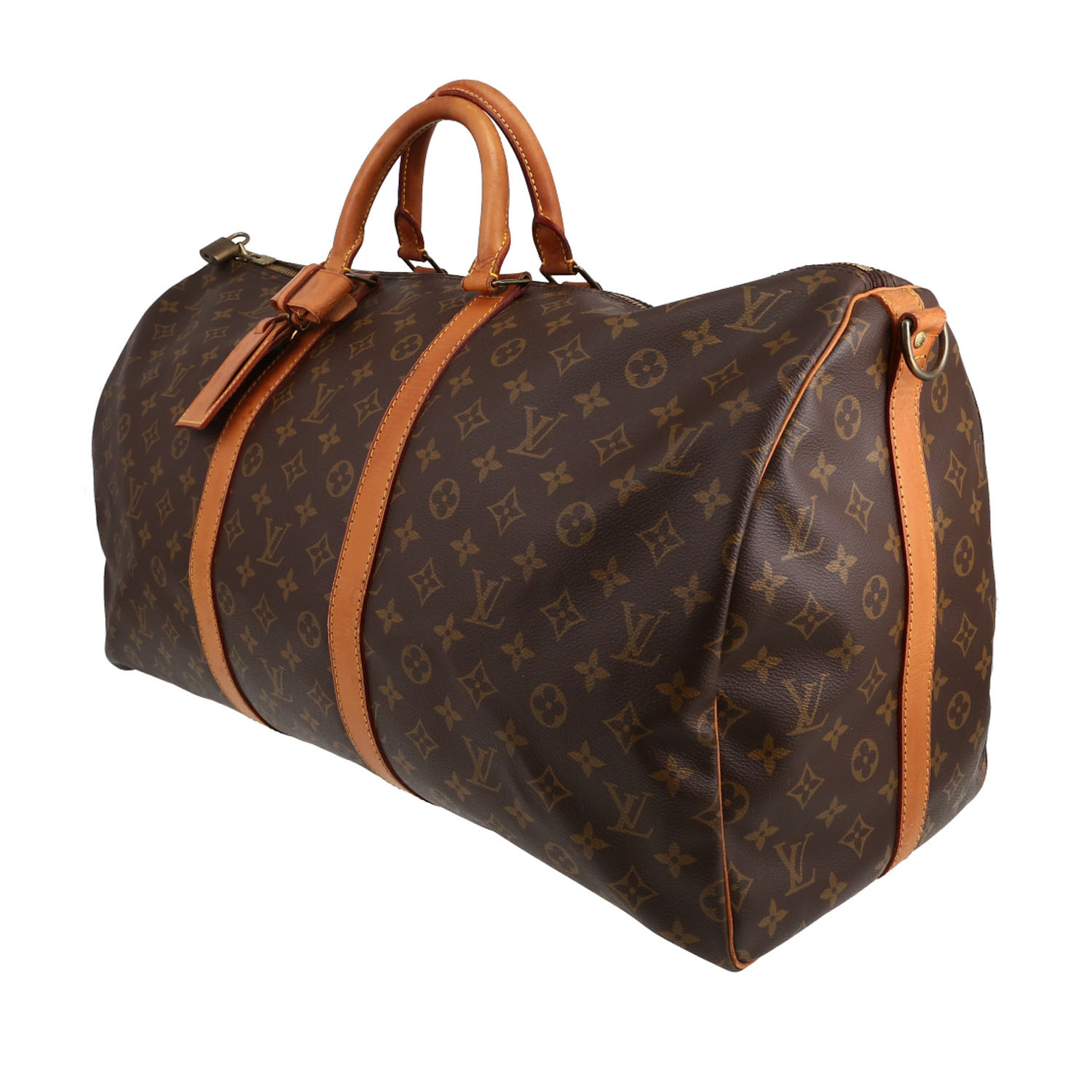 Borsa da viaggio Louis Vuitton  Keepall 55 in tela monogram marrone e pelle naturale - Detail D2