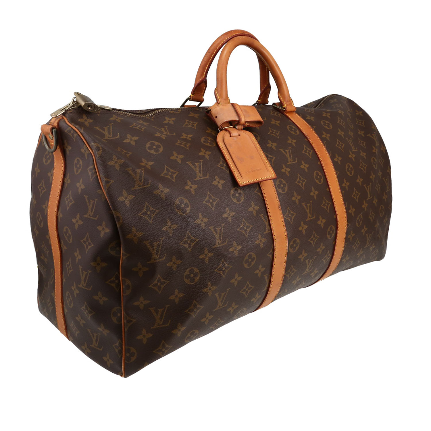 Borsa da viaggio Louis Vuitton  Keepall 55 in tela monogram marrone e pelle naturale - Detail D3