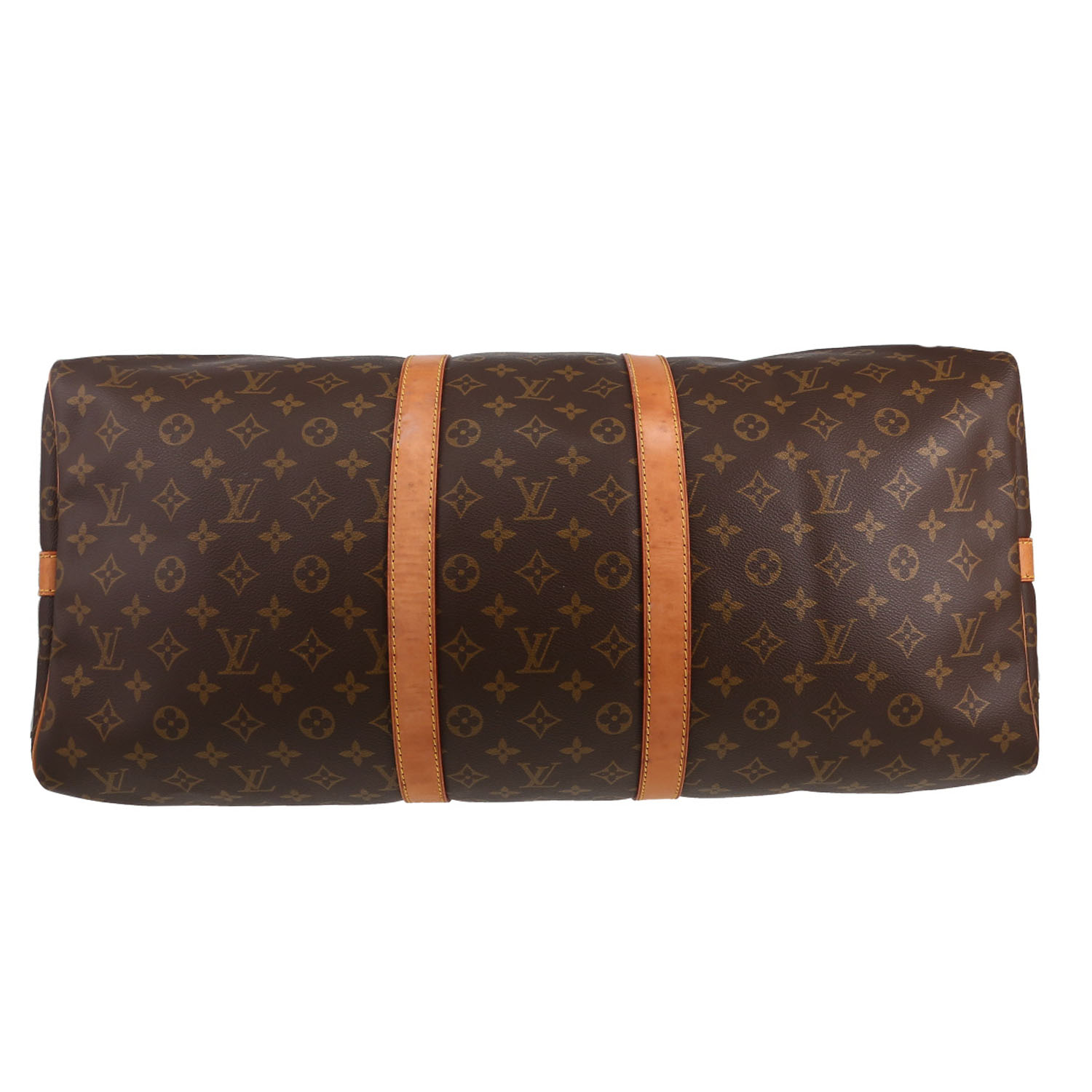 Sac de voyage Louis Vuitton  Keepall 55 en toile monogram marron et cuir naturel - Detail D4