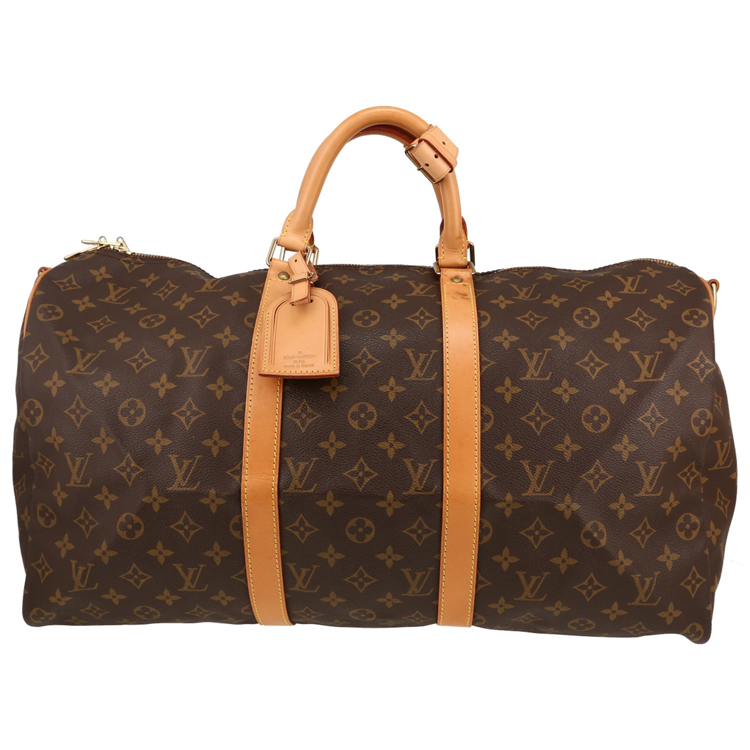 Borsa da viaggio Louis Vuitton  Keepall 50 in tela monogram marrone e pelle naturale - Detail D1