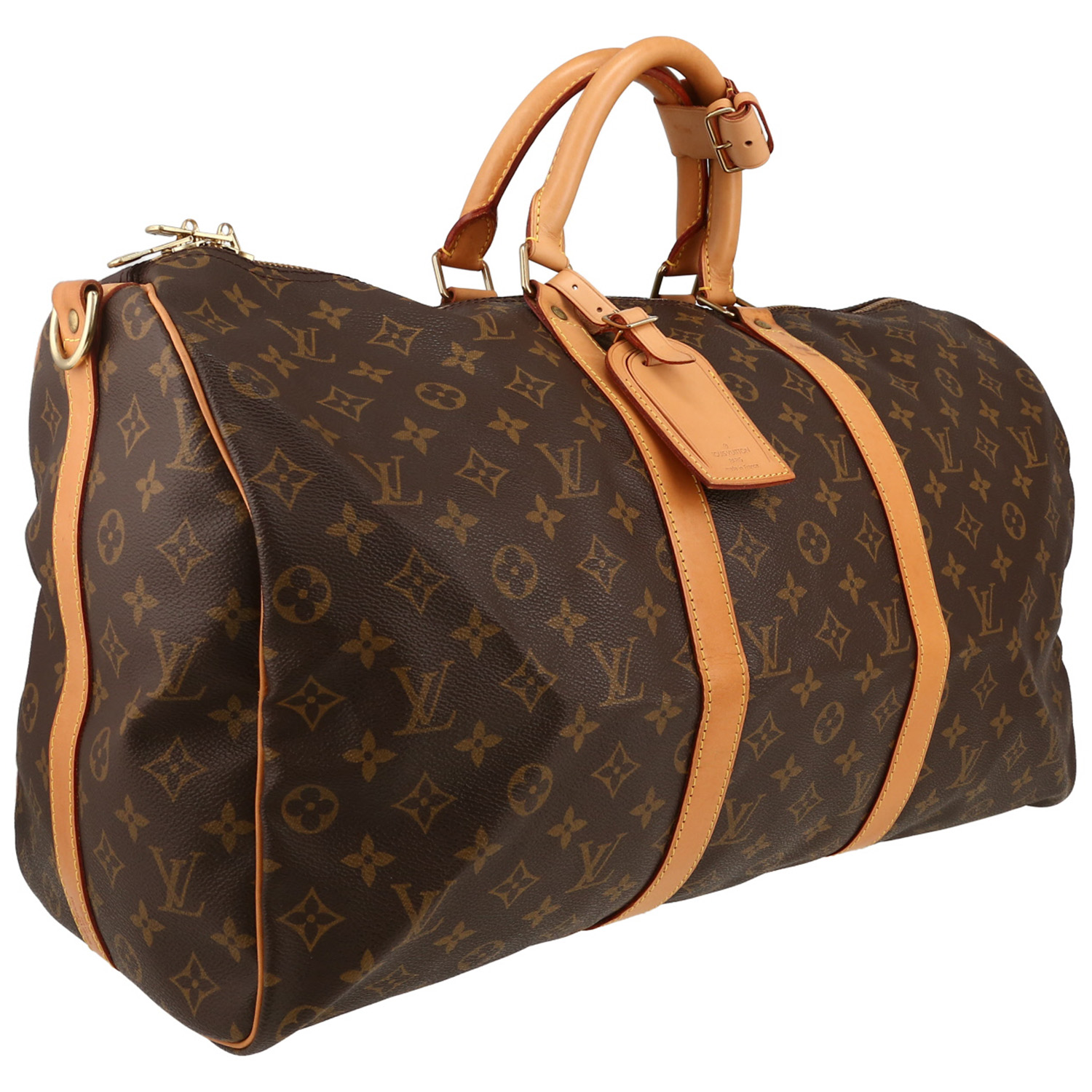 Borsa da viaggio Louis Vuitton  Keepall 50 in tela monogram marrone e pelle naturale - Detail D3