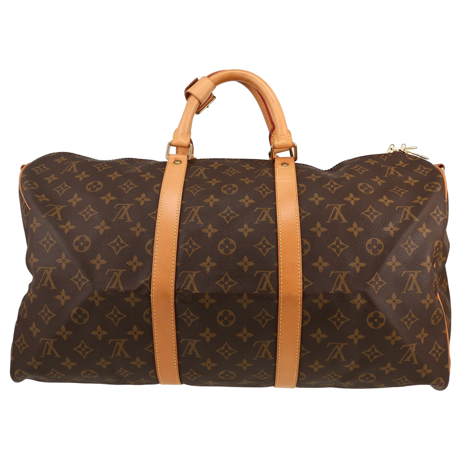 Bolsa de viaje Louis Vuitton  Keepall 50 en lona Monogram marrón y cuero natural - Detail D5
