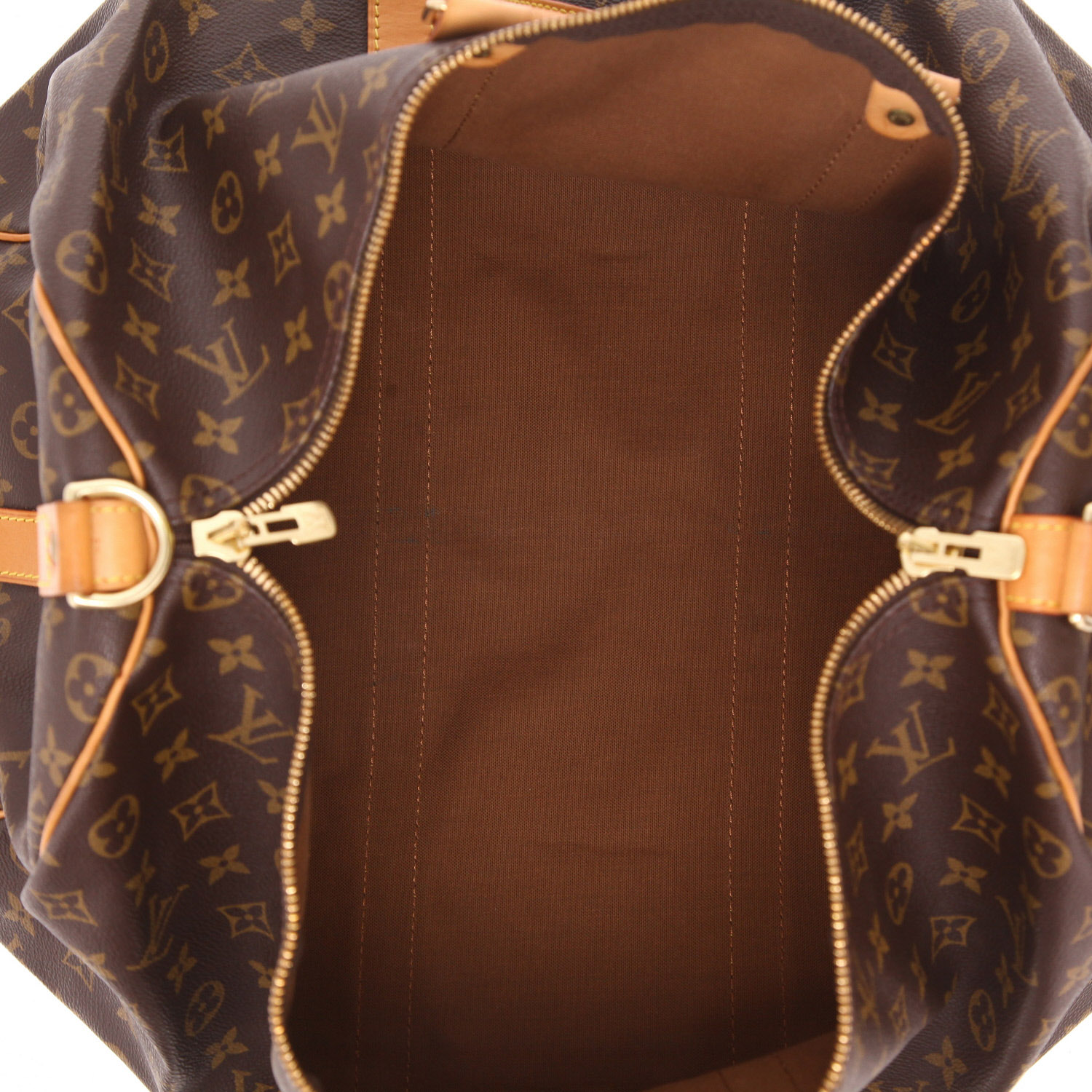 Sac de voyage Louis Vuitton  Keepall 50 en toile monogram marron et cuir naturel - Detail D7