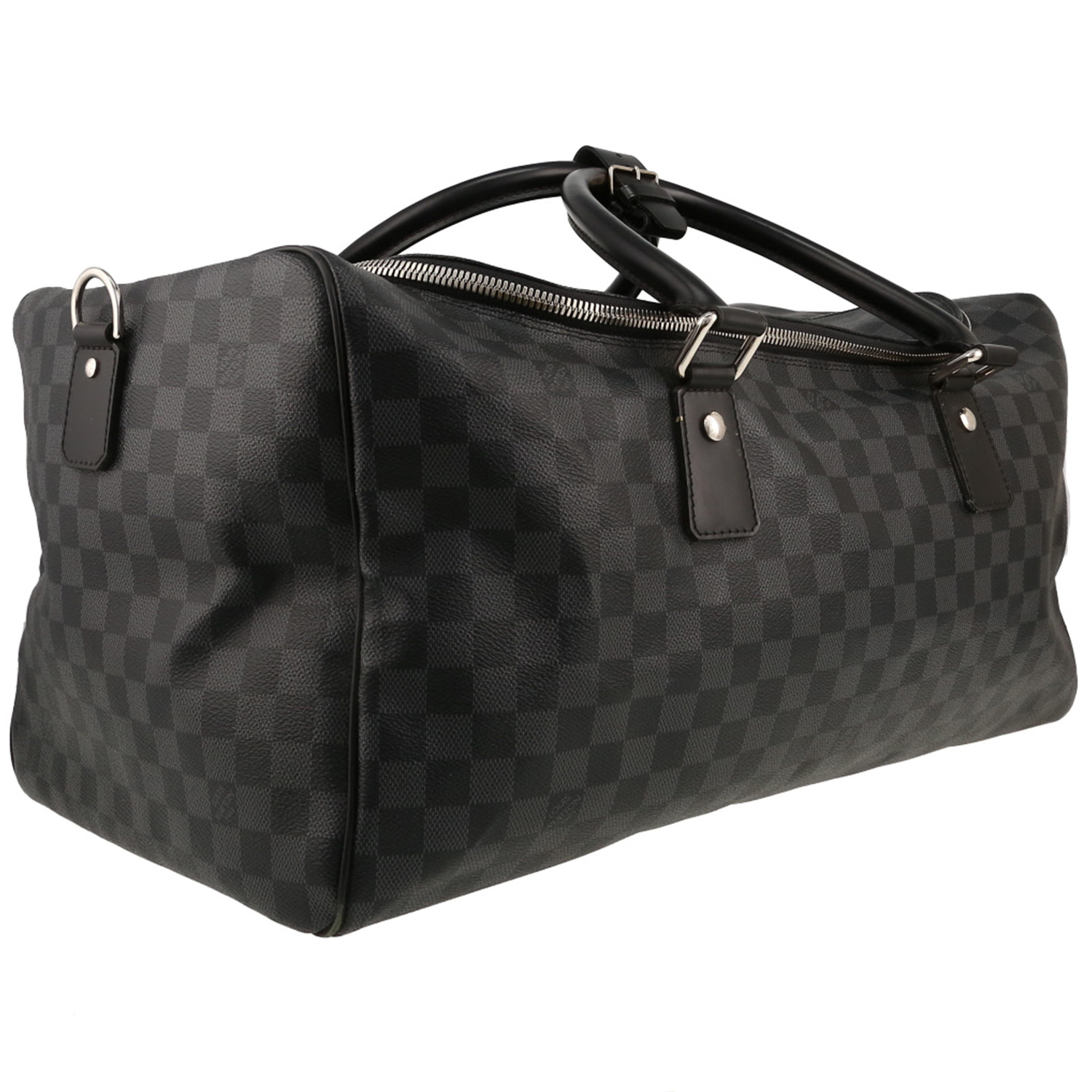 Louis Vuitton  Roadster travel bag  in grey Graphite damier canvas  and black leather - Detail D3