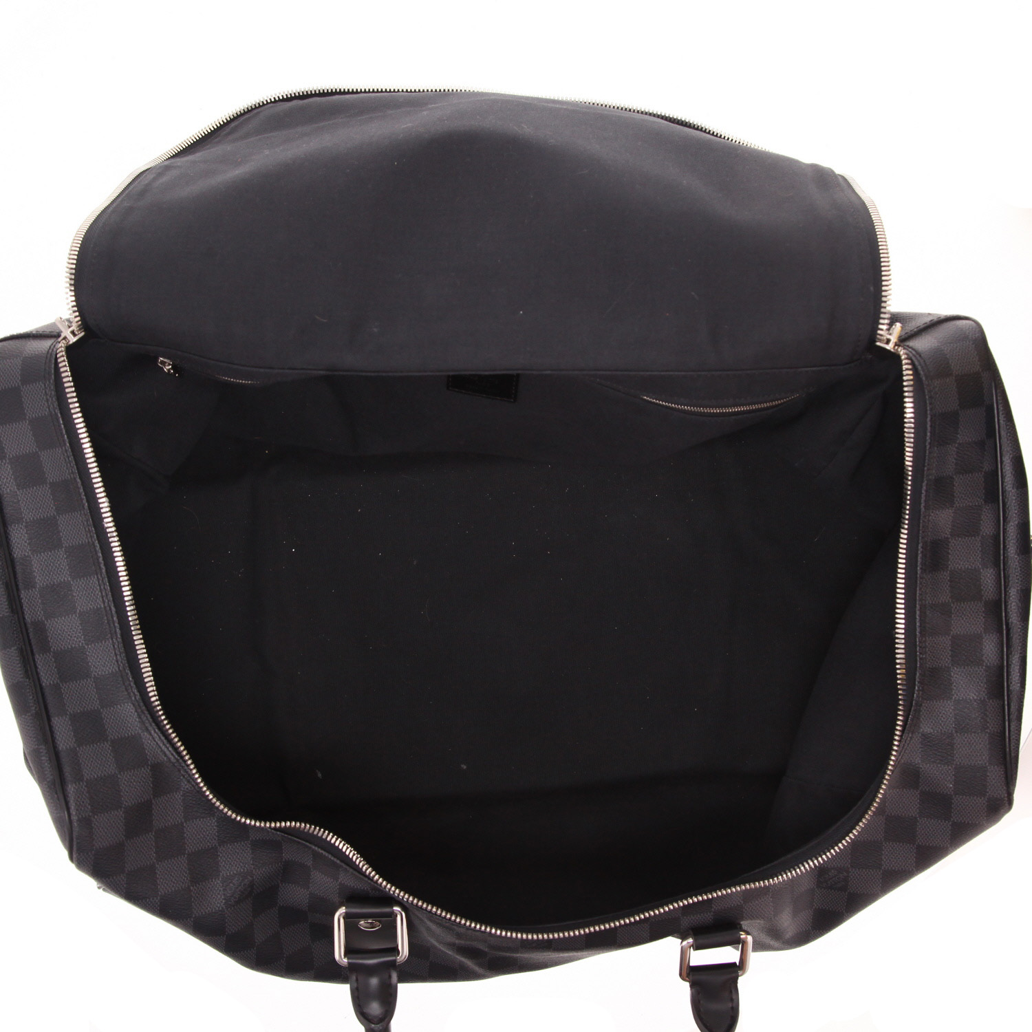 Sac de voyage Louis Vuitton  Roadster en toile damier gris Graphite et cuir noir - Detail D7