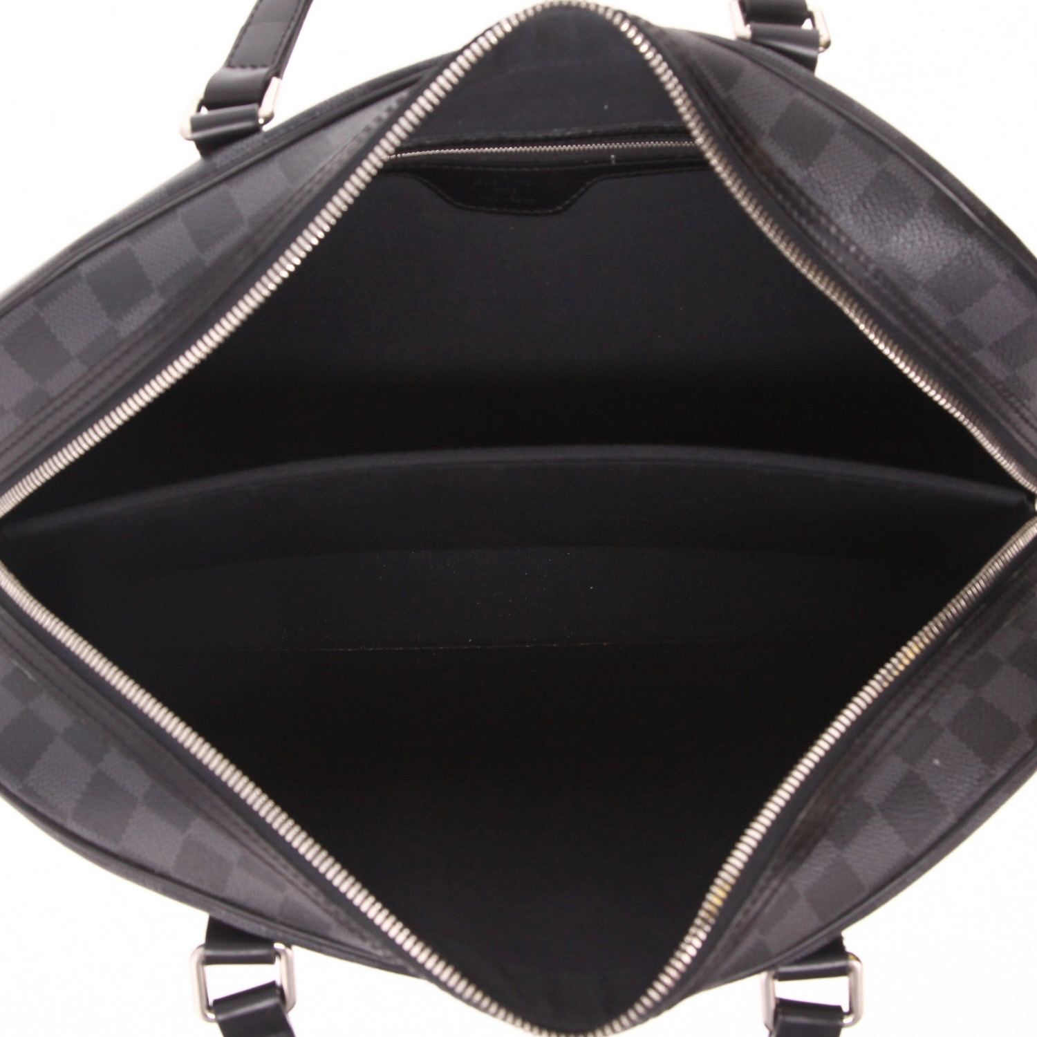 Porta-documentos Louis Vuitton   en lona a cuadros gris Graphite y cuero negro - Detail D3