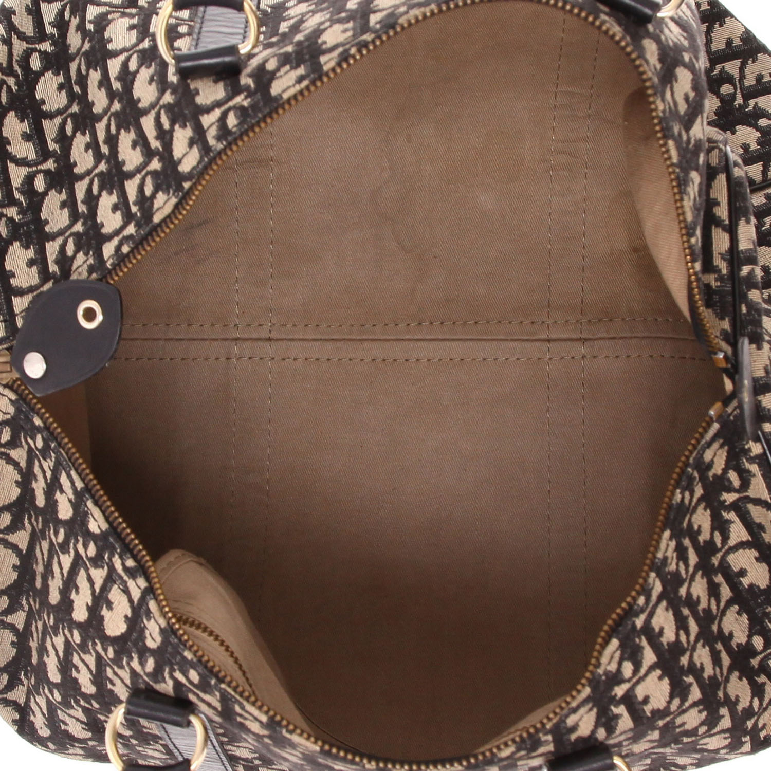 Sac de week end Dior Vintage en toile monogram Oblique bleue et cuir bleu - Detail D3