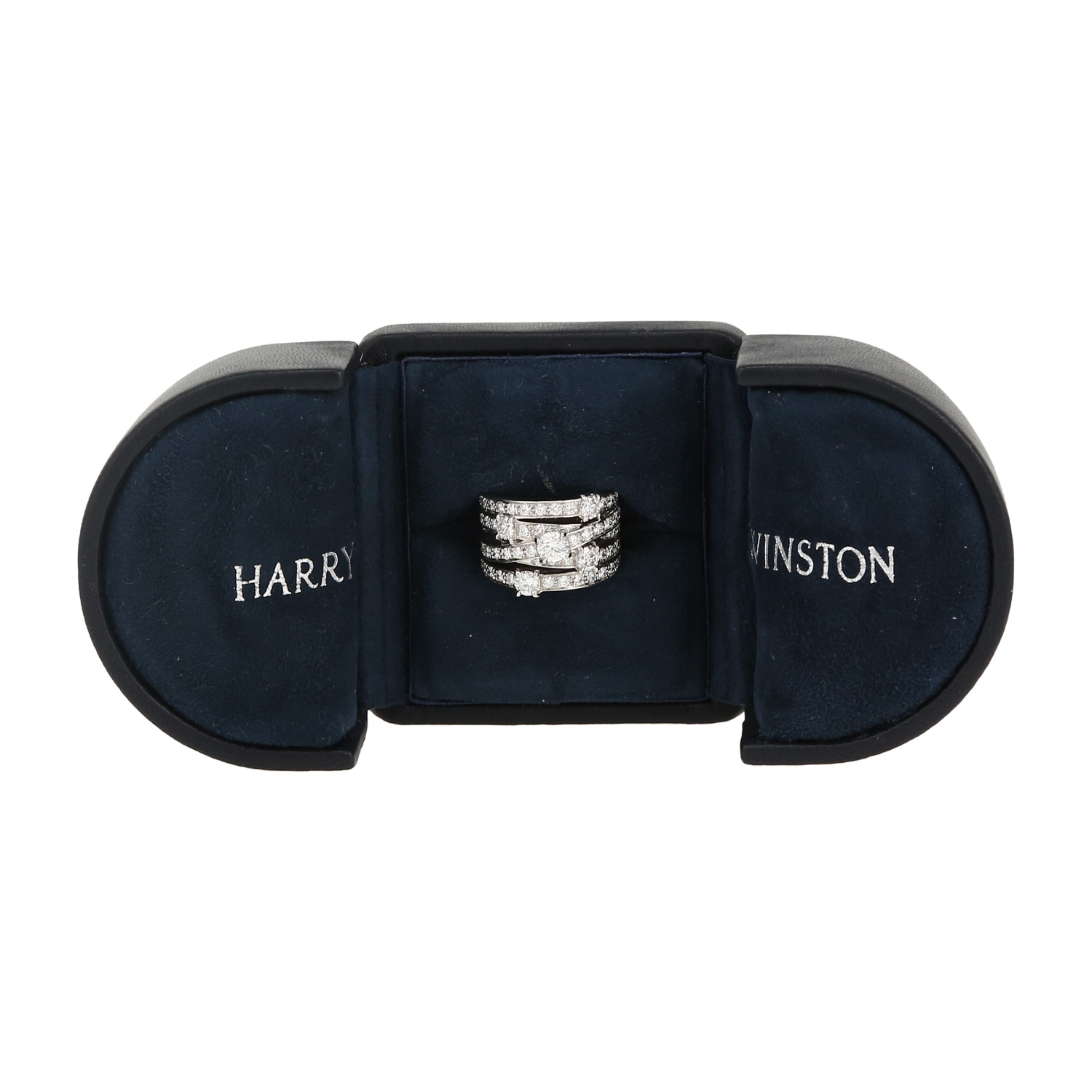Anello Harry Winston Crossover modello grande in platino e diamanti - Detail D2