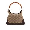 Bolso de mano Gucci  Bamboo en lona Monogram beige y cuero marrón - 360 thumbnail