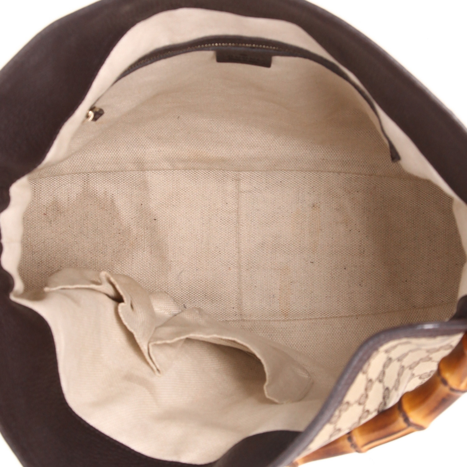 Gucci  Bamboo handbag  in beige monogram canvas  and brown leather - Detail D3
