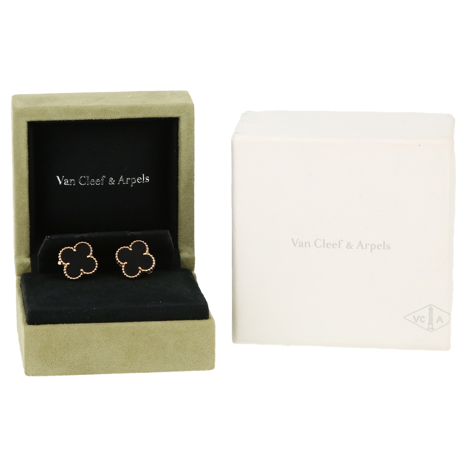 Pendientes Van Cleef & Arpels Vintage Alhambra de oro amarillo y ónix - Detail D2