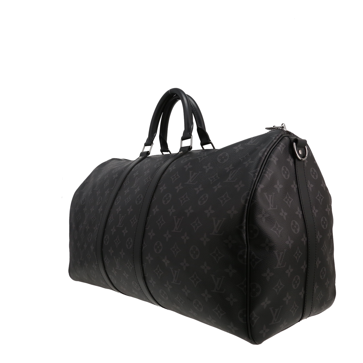 Louis Vuitton  Keepall 55 travel bag  in grey Graphite and black monogram canvas  and black leather - Detail D2