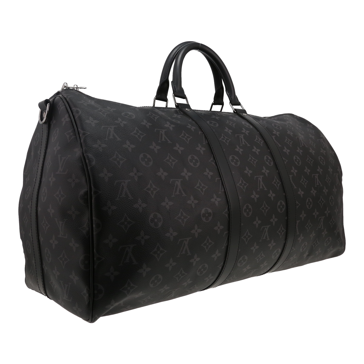 Louis Vuitton  Keepall 55 travel bag  in grey Graphite and black monogram canvas  and black leather - Detail D3