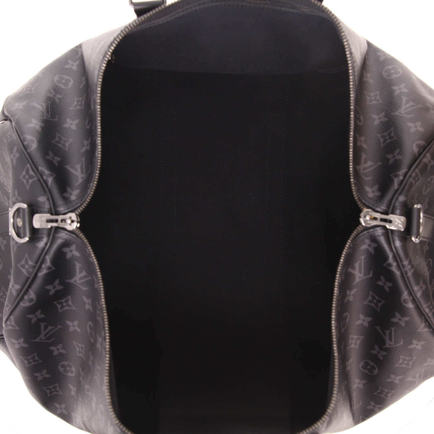 Borsa da viaggio Louis Vuitton  Keepall 55 in tela monogram grigio Graphite e nera e pelle nera - Detail D7