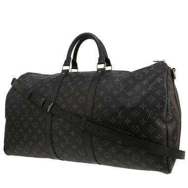 Borsa da viaggio Louis Vuitton  Keepall 55 in tela monogram grigio Graphite e nera e pelle nera