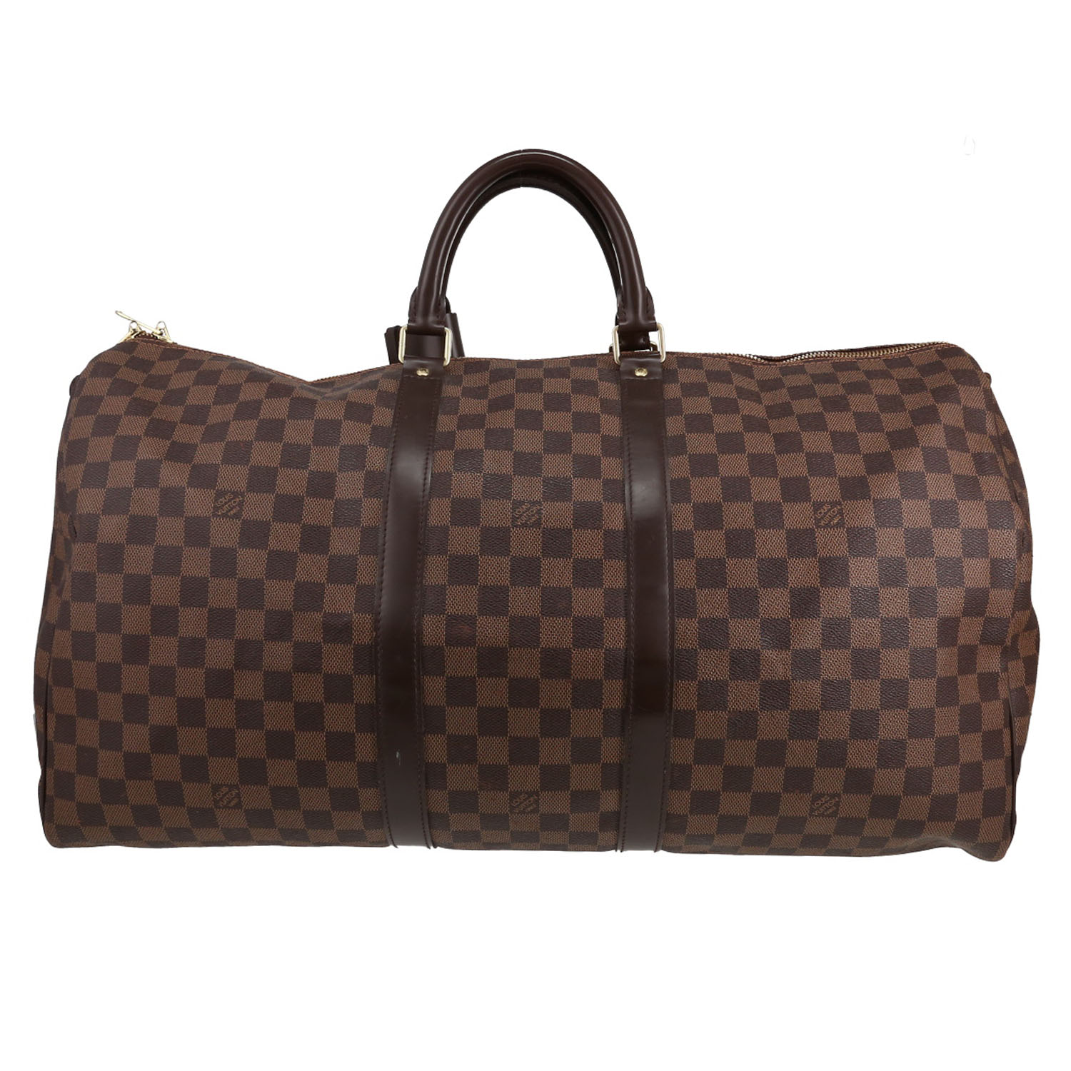 Louis Vuitton  Keepall 55 travel bag  in ebene damier canvas  and brown leather - Detail D1