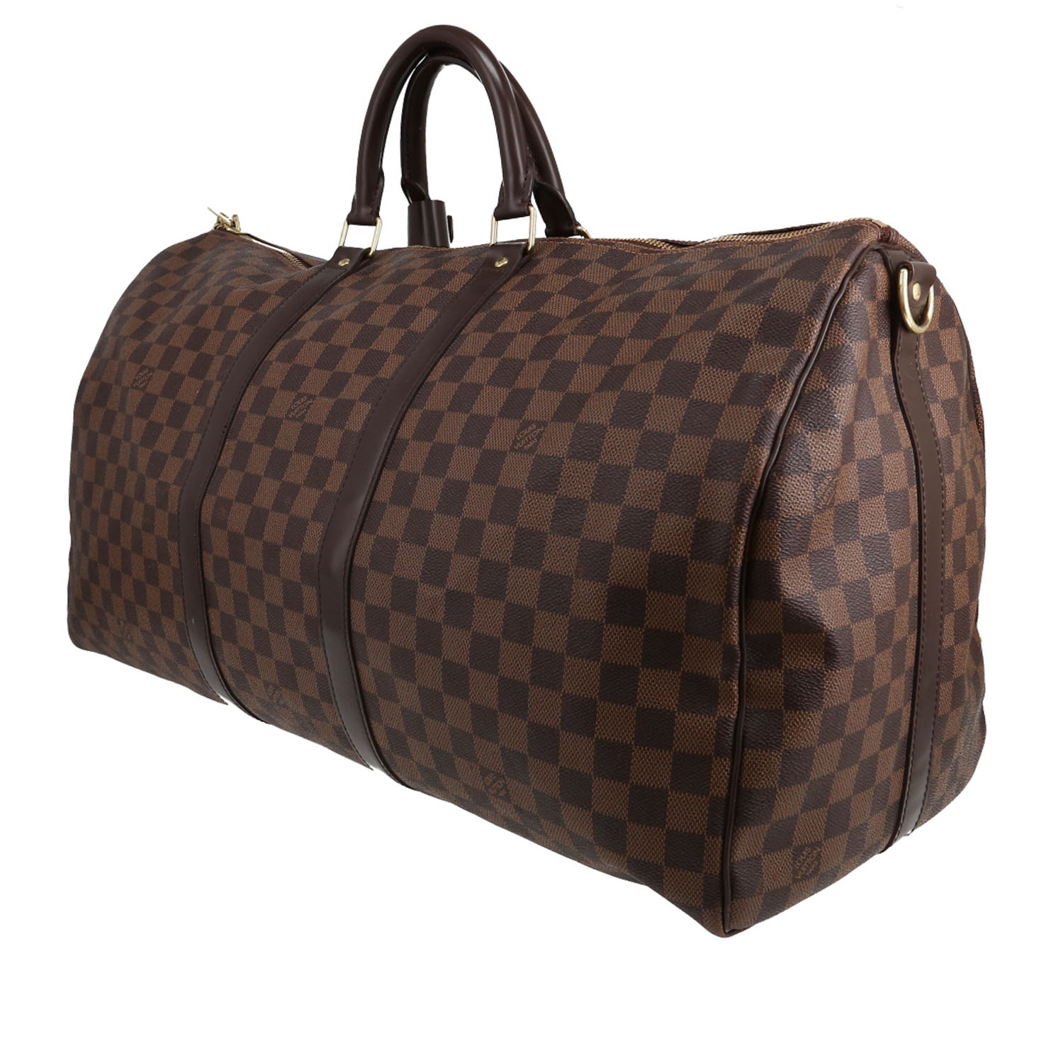Borsa da viaggio Louis Vuitton  Keepall 55 in tela a scacchi ebana e pelle marrone - Detail D2