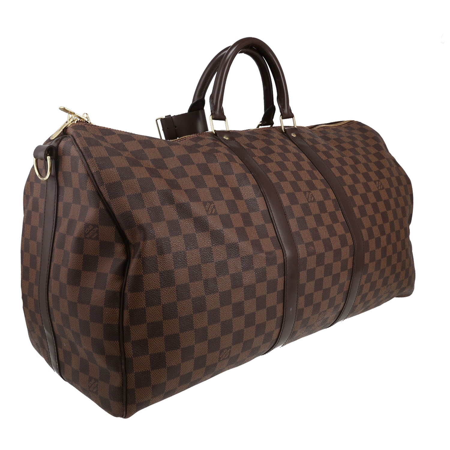 Louis Vuitton  Keepall 55 travel bag  in ebene damier canvas  and brown leather - Detail D3