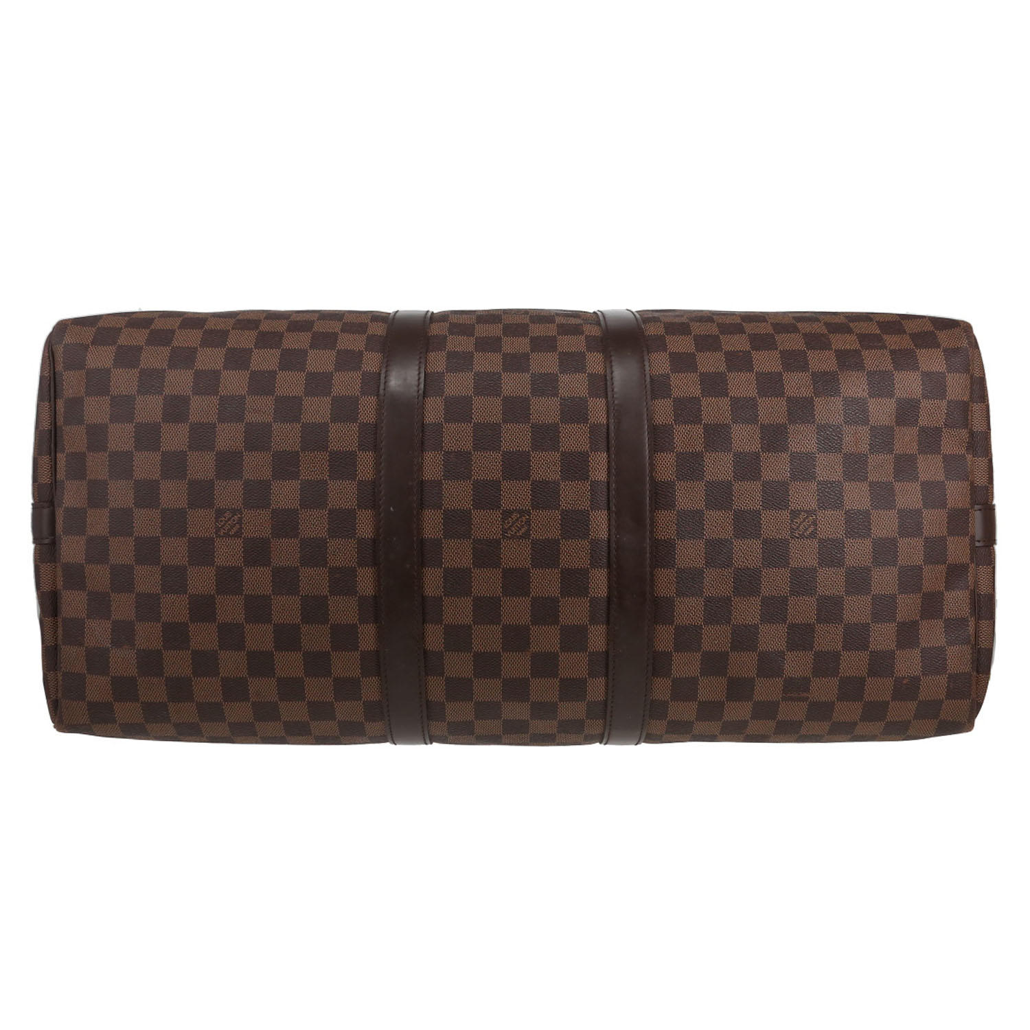 Sac de voyage Louis Vuitton  Keepall 55 en toile damier ébène et cuir marron - Detail D4