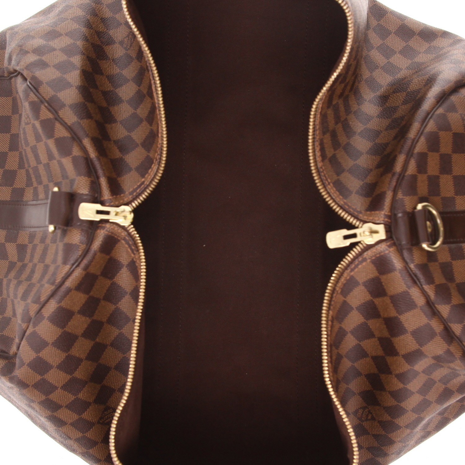 Louis Vuitton  Keepall 55 travel bag  in ebene damier canvas  and brown leather - Detail D7